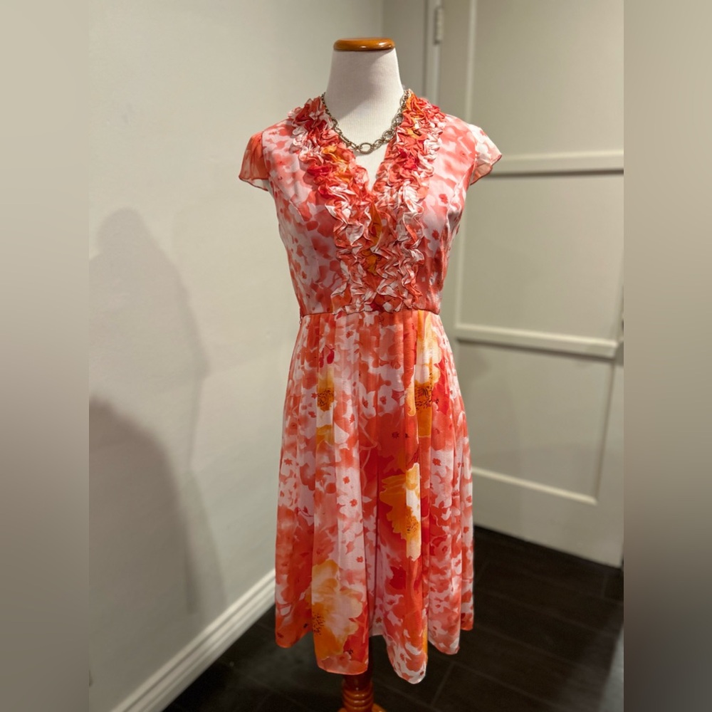 Adrianna Papell NWT Size 8 Ruffled Silk Sleeveless MIDI